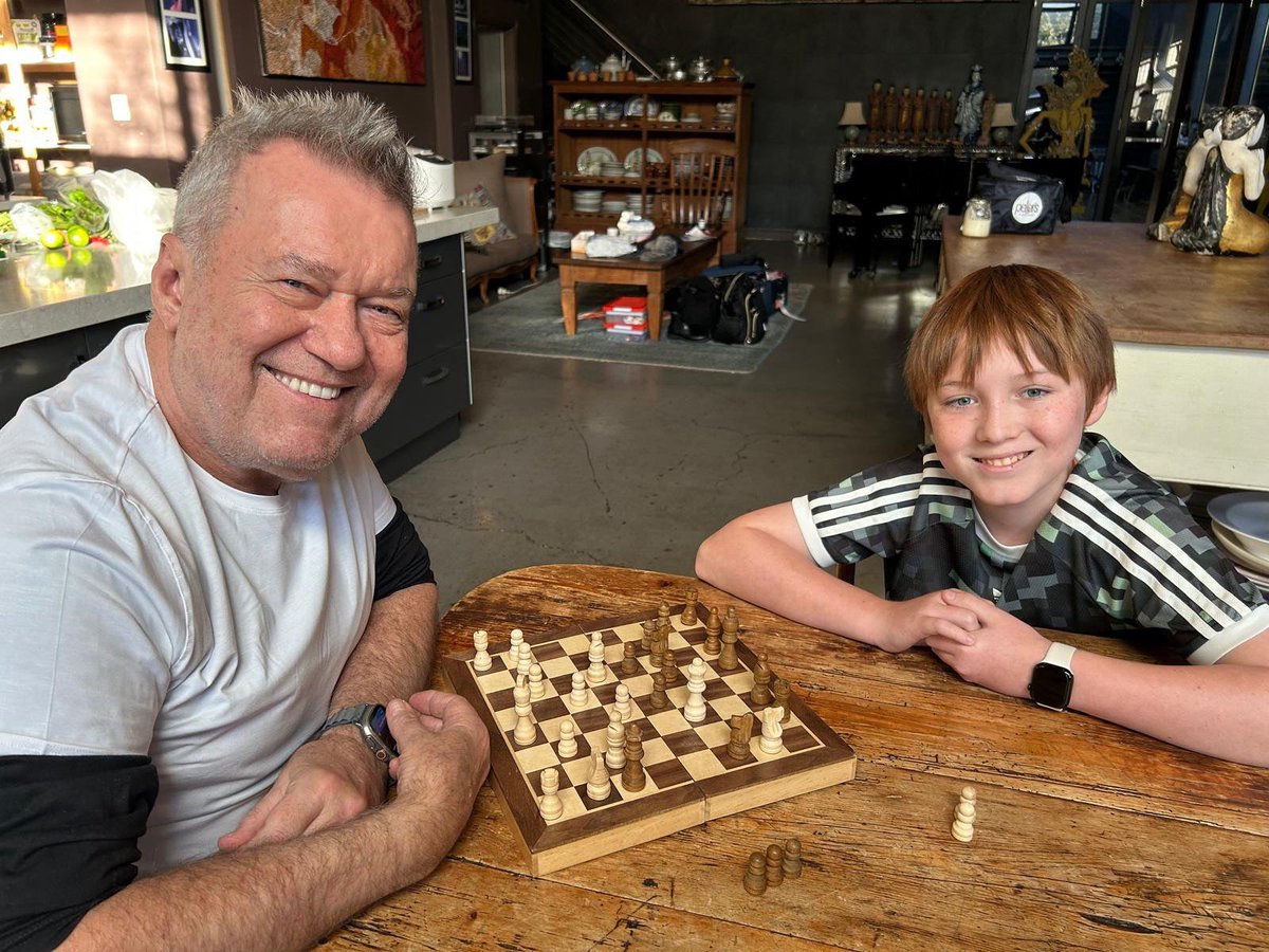 JimmyBarnes's tweet image. School holidays are coming to an end and we won’t get many more games in. Dylan had to leave for dinner so we called it a draw. Thank goodness because he had me on the ropes.
