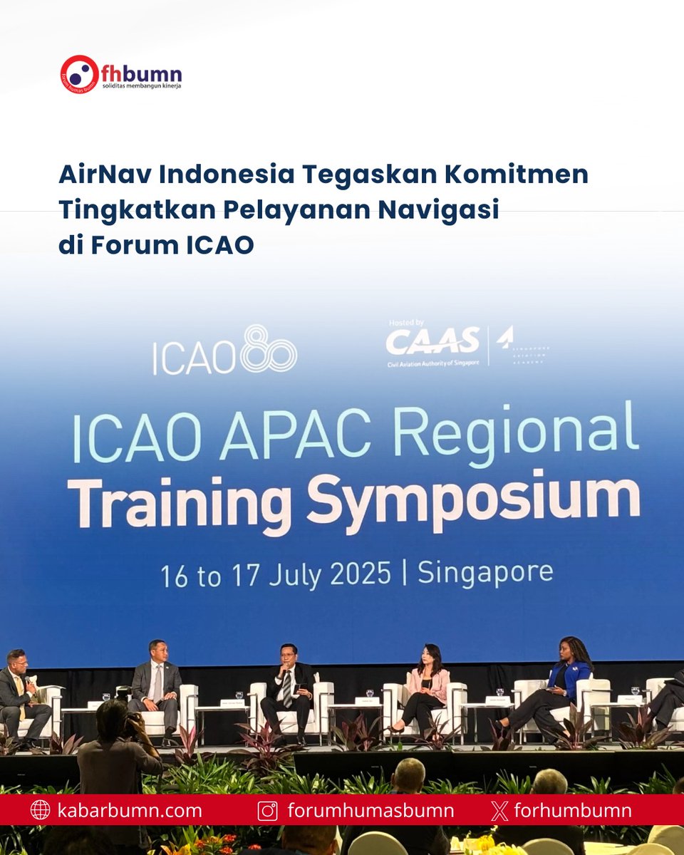 AirNav Indonesia komitmen dalam menyediakan layanan navigasi penerbangan yang unggul di kawasan Asia Pasifik. Komitmen ini ditegaskan langsung dalam ICAO Asia Pacific Regional Training Symposium yang berlangsung 15-17 Juli 2025 di Suntec City, Singapura.