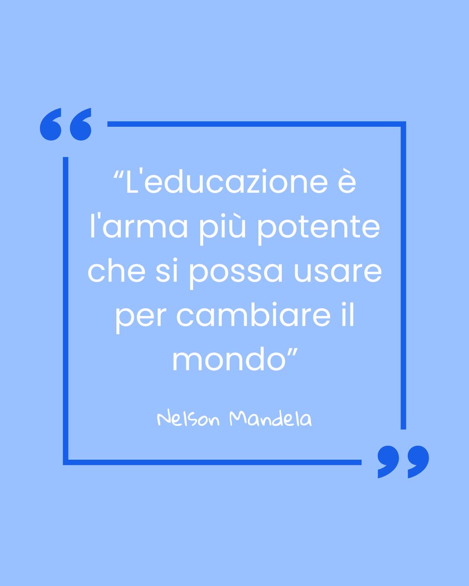 📚 "L’educazione è l’arma più potente che si possa usare per cambiare il mondo." — Nelson Mandela  
Oggi, nel #MandelaDay, celebriamo ciò in cui crediamo ogni giorno: che educare e imparare insieme sia uno degli atti più potenti e trasformativi che possiamo compiere. #Empowerment