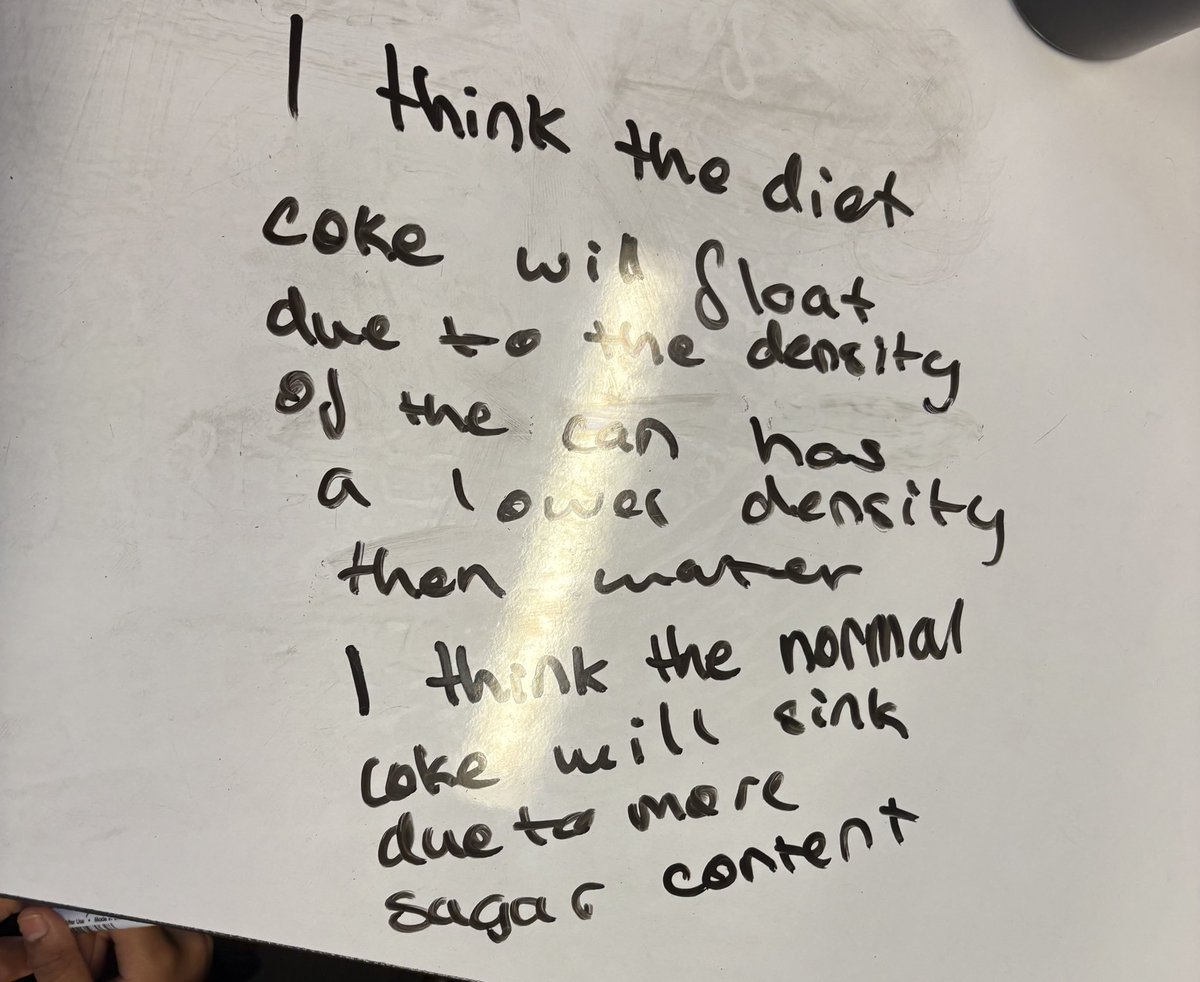 DerbyHighMaths's tweet image. This morning our Year 9s have been conjecturing on whether different cans of pop will float by considering density, mass and volume. Then Mr Friel put it to the test!

@derbyhighbury 

#handsonmaths #density