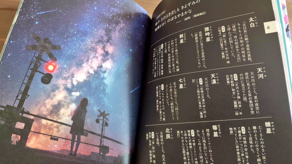 コピーライターや文章を書く方に勧めたい、いい本を見つけたので紹介します✨

『空と海と大地の言葉辞典』
まずとにかくページごとのデザインがきれいで、作った人のセンスに感動する。そして載っている言葉も美しい。海や山、季節ごとの表現が勉強になる。改めて日本語っていいなと思える１冊です