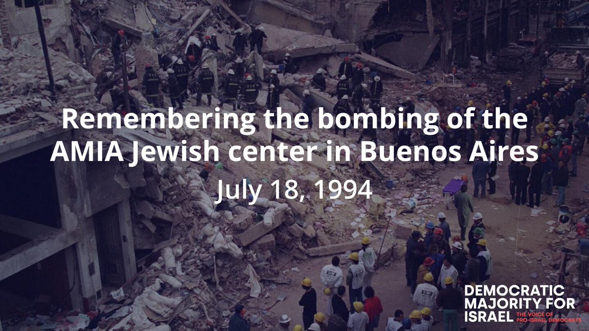 DemMaj4Israel's tweet image. 31 years ago today, Buenos Aires’s AMIA Jewish Community Center was bombed in a terrorist attack, claiming 85 innocent lives and wounding hundreds.
After decades of delay and cover-ups, Argentina’s highest courts confirmed that the Iranian Regime planned, financed, and executed…