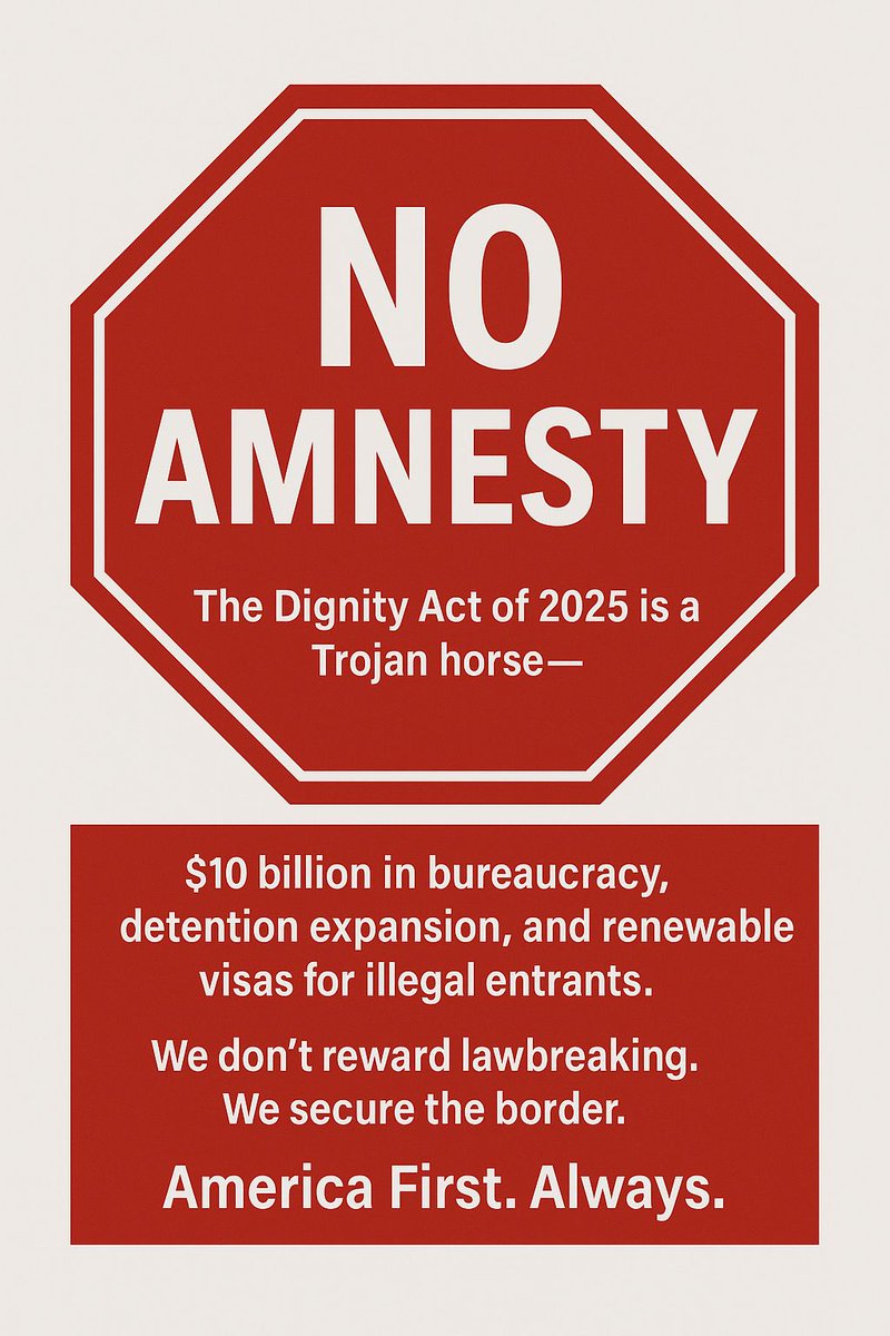 HopeSchepp's tweet image. As a candidate for Congress, I’m saying what DC won’t:
The Dignity Act of 2025 is a Trojan Horse—packed with $10 billion in bureaucracy, expanded detention centers, and a path to legal status for those who broke our laws.
This bill rewards lawbreaking, not border security.
I…
