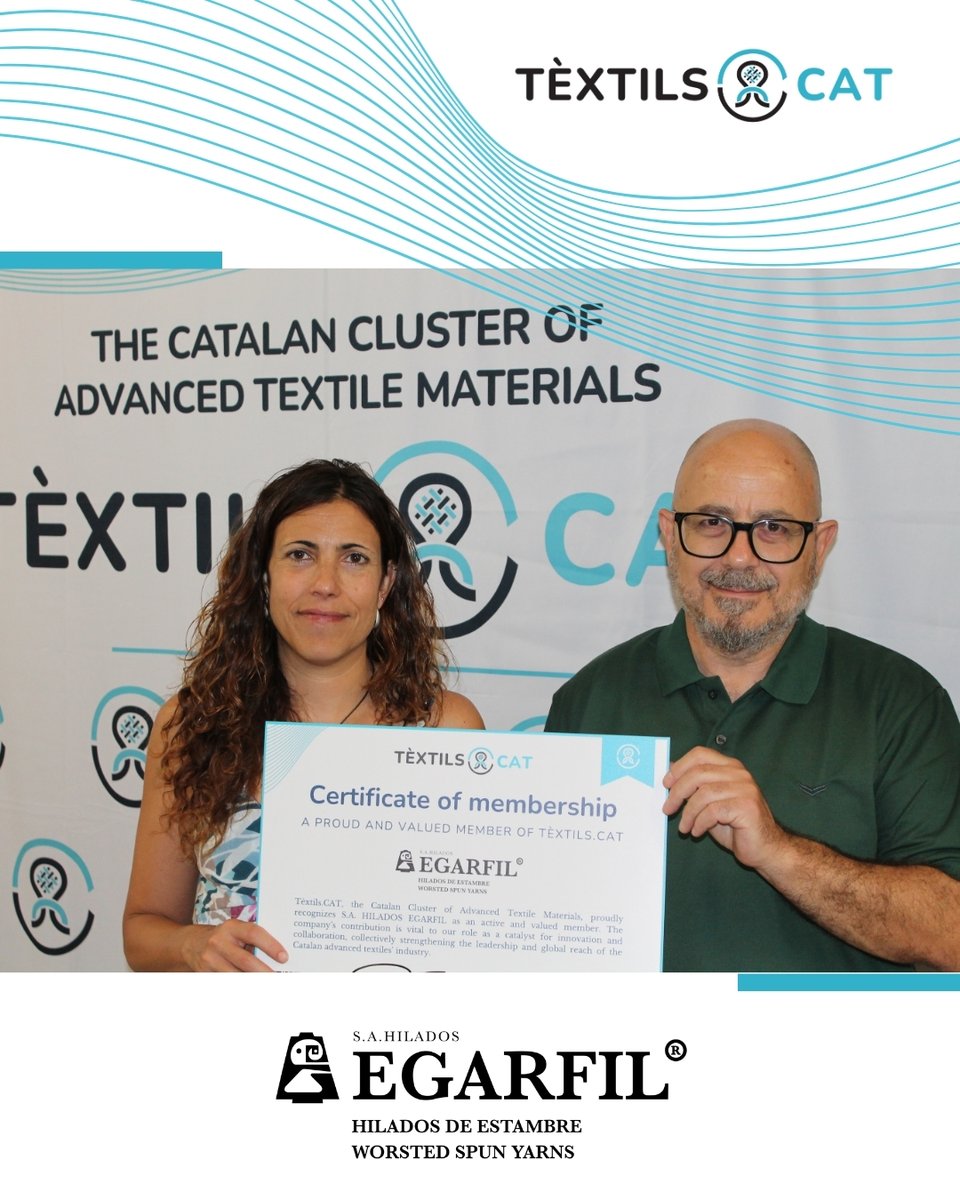 Tèxtils.CAT (@textils_cat) on Twitter photo #HiladosEgarfil gets the #cluster Membership Certificate.
Known for their focus on excellence and innovation in yarn production, Hilados Egarfil significantly contributes to reinforcing the cluster’s strength and global influence.
#network #madeinCatalonia #advancedtextiles #HiladosEgarfil gets the #cluster Membership Certificate.
Known for their focus on excellence and innovation in yarn production, Hilados Egarfil significantly contributes to reinforcing the cluster’s strength and global influence.
#network #madeinCatalonia #advancedtextiles