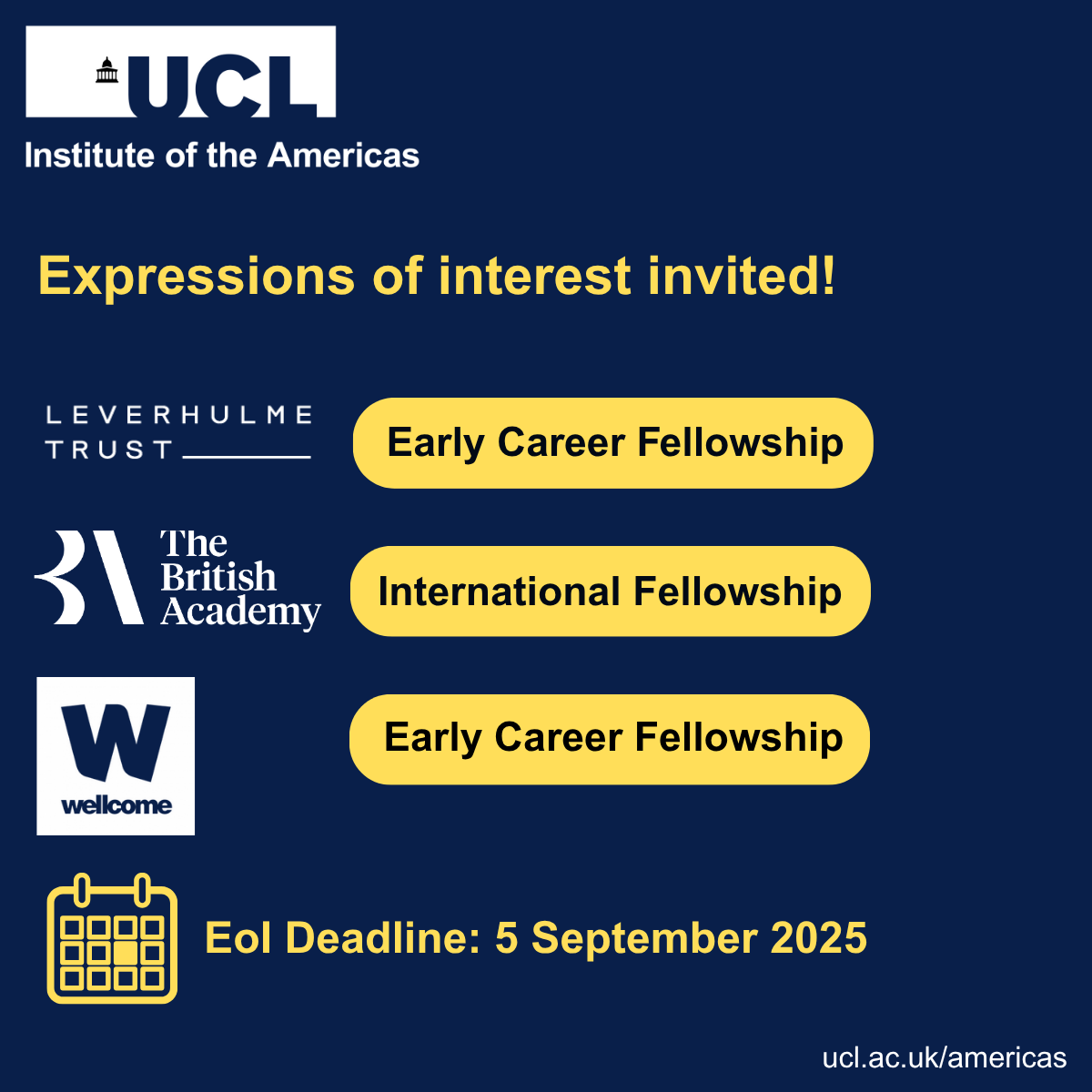 UCLAmericas's tweet image. 📢Calling Early Career Researchers! The UCL Institute of the Americas invites EOI for fellowships offering:
🔸funding
🔸mentorship
🔸a unique opportunity to join a vibrant research community
🔸a platform to launch your independent career
🔗ucl.ac.uk/americas/resea…