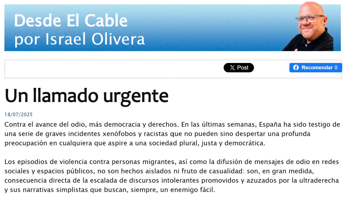 Israel Olivera (@israelolivera_) on Twitter photo ✍️ "Desde El Cable" de <a href="/marbella24horas/">marbella24horas.es</a>
- UN LLAMADO URGENTE - "Contra el avance del odio, más democracia y derechos"
➡️ LEER: t.ly/-M1OD
#Marbella #Racismo #xenofobia ✍️ "Desde El Cable" de <a href="/marbella24horas/">marbella24horas.es</a>
- UN LLAMADO URGENTE - "Contra el avance del odio, más democracia y derechos"
➡️ LEER: t.ly/-M1OD
#Marbella #Racismo #xenofobia