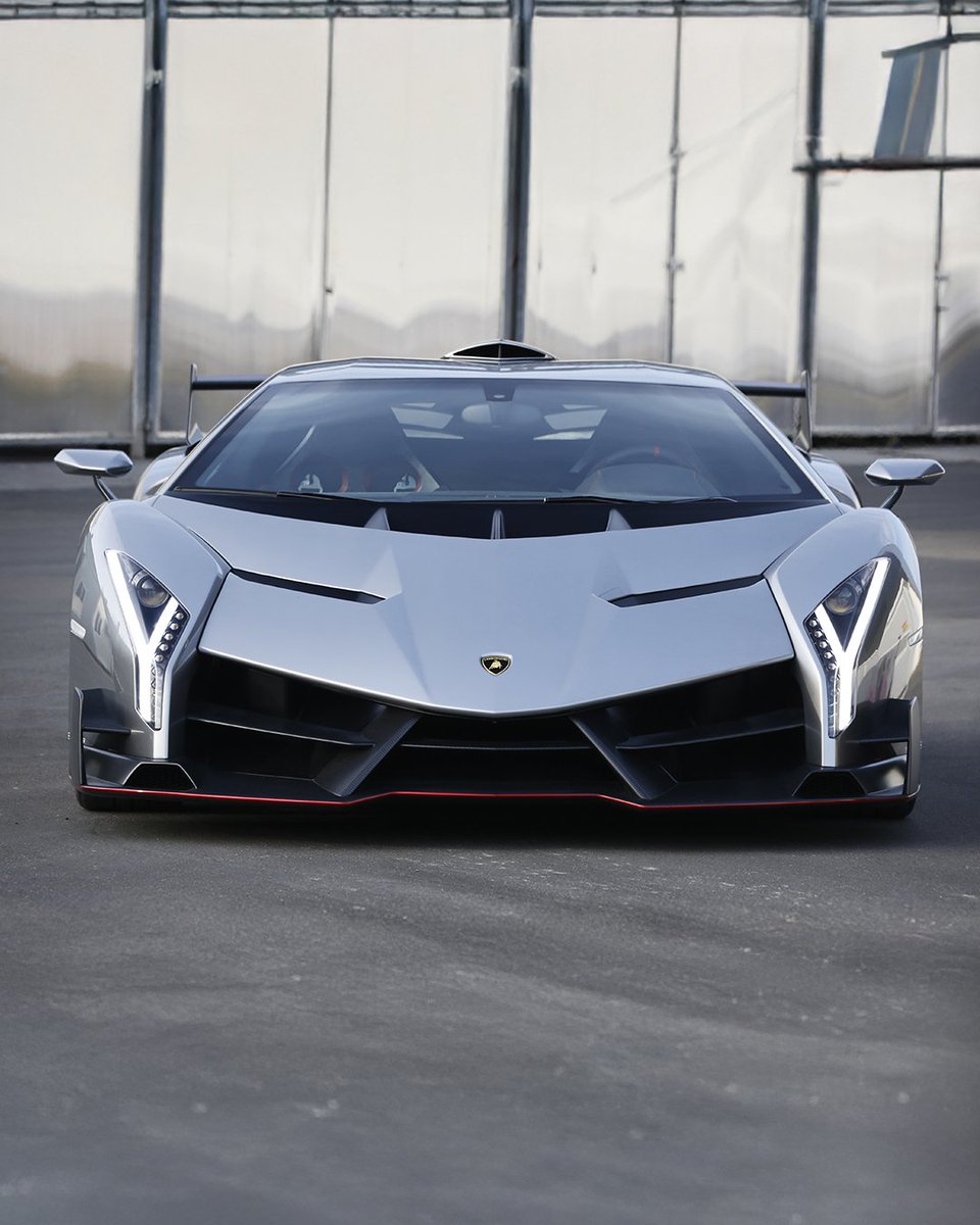 Lamborghini's tweet image. Our Centro Stile's mission is to infuse our cars with a bold vision. Take the Veneno, an ode to aerodynamics and one of the most futuristic few-offs. Every part of this 2013 limited edition was optimized with performance in mind, taking the weight-to-power ratio to just 1.93…