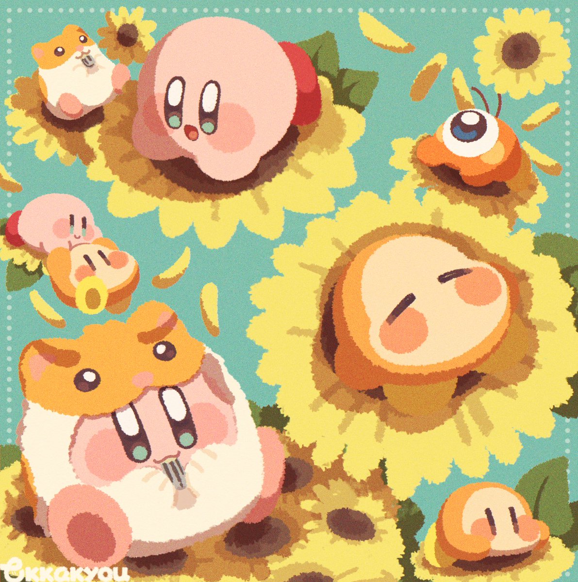 Tokkakyou's tweet image. ひまわりとカービィズ。