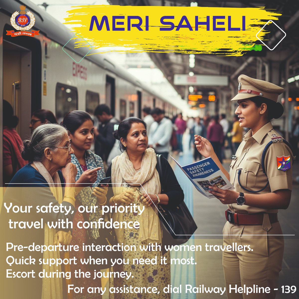 rpf_scr1 (@rpf_scr1) on Twitter photo Travelling alone by train? No worries! #MeriSaheli — an initiative by #RPF to ensure the safety & security of women passengers throughout their journey.
Empowering women to travel fearlessly!
#WomenSafety #SafeTravel
#empoweringwomen
<a href="/RPF_INDIA/">RPF INDIA</a> <a href="/RailMinIndia/">Ministry of Railways</a> <a href="/SCRailwayIndia/">South Central Railway</a> Travelling alone by train? No worries! #MeriSaheli — an initiative by #RPF to ensure the safety & security of women passengers throughout their journey.
Empowering women to travel fearlessly!
#WomenSafety #SafeTravel
#empoweringwomen
<a href="/RPF_INDIA/">RPF INDIA</a> <a href="/RailMinIndia/">Ministry of Railways</a> <a href="/SCRailwayIndia/">South Central Railway</a>