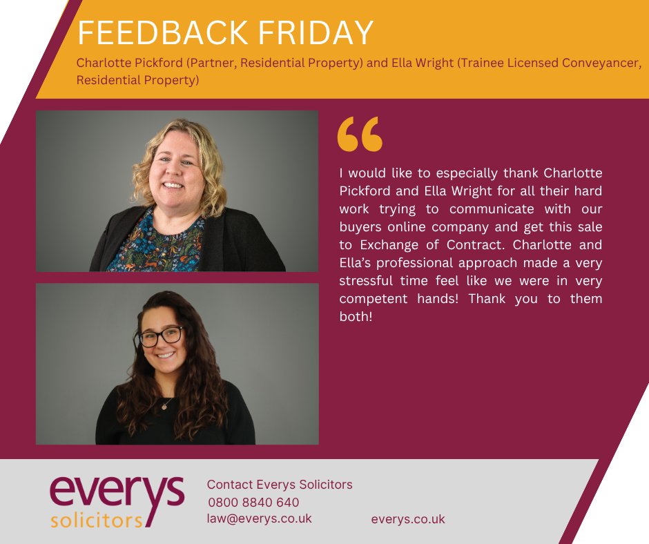 It's Feedback Friday!🎉

This week we're highlighting the fantastic feedback that Charlotte Pickford and Ella Wright have received. Well done, both! 

#FeedbackFriday #WeAreEverys