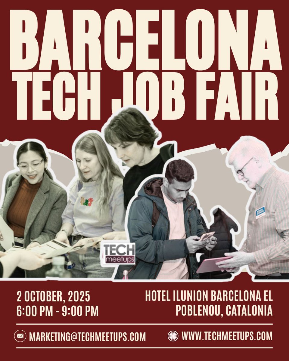 TechStartupJobs's tweet image. Did you know Barcelona ranks among Europe’s top 5 tech hubs for innovation, startups, and digital talent? 🌐✨
Join us at the Barcelona Tech Job Fair on October 2 at @Ilunionhotels Barcelona, El Poblenou.
👉 Join us: buff.ly/G1K5vRe
#BarcelonaTech #TechJobFair