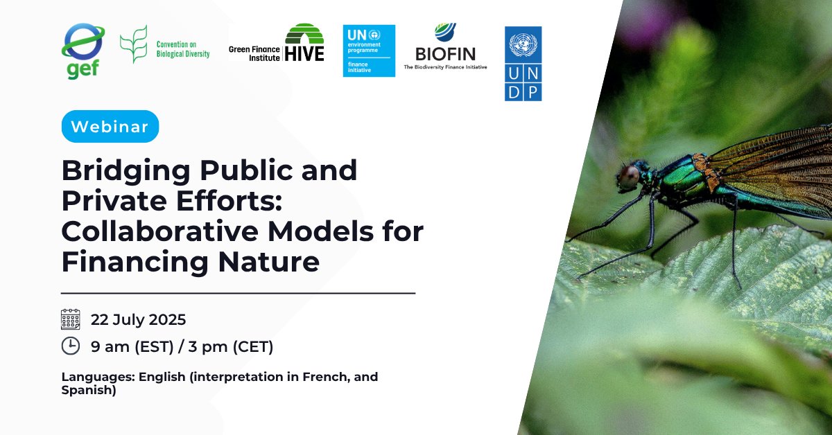 UNEP Finance Initiative (UNEP FI) (@unep_fi) on Twitter photo Join us on July 22 at 15:00 CEST for a webinar exploring how financial institutions can engage in scalable, policy-aligned investment models that support national #biodiversity goals. 
Register here: ow.ly/52eH50Wr3TV Join us on July 22 at 15:00 CEST for a webinar exploring how financial institutions can engage in scalable, policy-aligned investment models that support national #biodiversity goals. 
Register here: ow.ly/52eH50Wr3TV