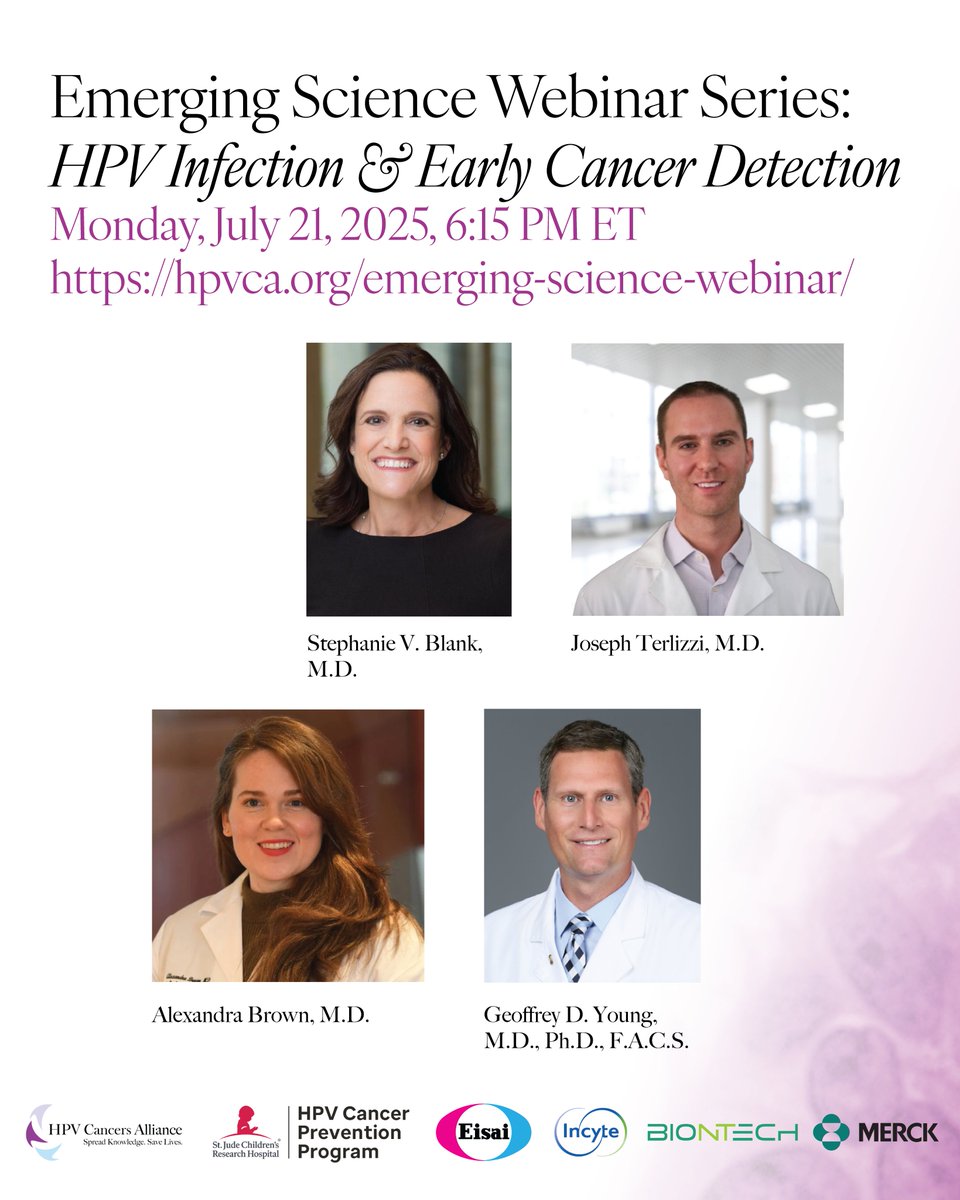 We can prevent HPV-related #cancer. Join <a href="/HPVAlliance/">HPV Cancers Alliance</a>  for the emerging science webinar series  #HPV infection and early detection! Dont miss it! Monday, July 21st. RSVP now bit.ly/4l4zOB3 #cancer #HPVcancer #PublicHealth #vaccine #HPVvaccine #screening #virus