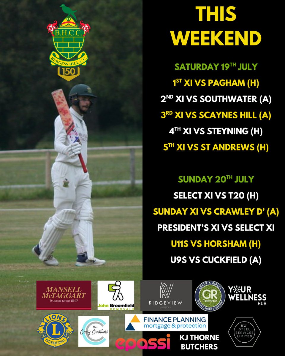 It’s that time again, here are your weekend plans! 🎉

#BurgessHill #BurgessHillCricket #Cricket #Sussex #SussexCricket