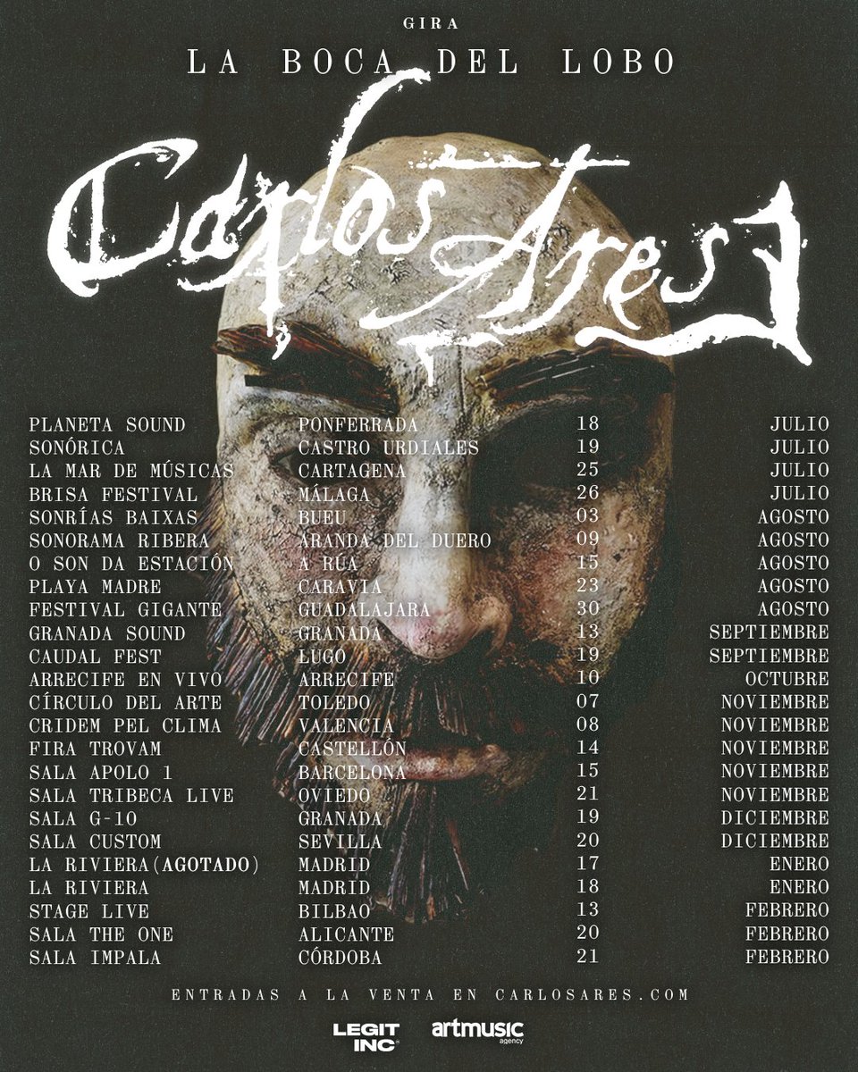 🎟️Toledo, Oviedo, Granada, Bilbao, Alicante y Córdoba YA a la venta 👉 carlosares.com 

#CarlosAres #LaBocaDelLobo #Gira #Salas