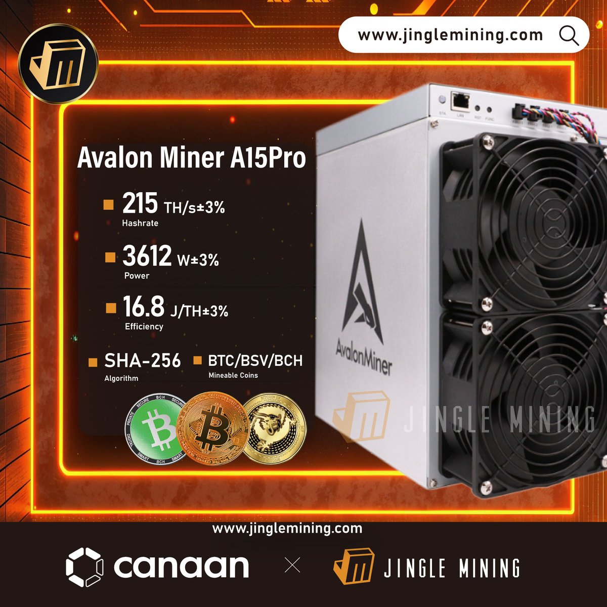 🚀 Avalon rolled out the latest miner named A15Pro

⚡ Hashrate: 215–218T @ 3612–3662W
🔥 Power Efficiency: 16.8J/TH ±3%
🌬️ Cooling: Dual 12050 Fans
🌡️ Temp: -5℃ ~ 35℃
🔊 Noise: 75dB Max
📏 Size: 301×192×292mm (Net)
⚖️ Weight: 14.9kg (Net)
🔌 PSU: Included

🔗 Avalon Miner