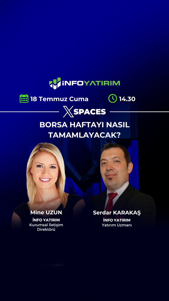 İnfo Yatırım Menkul Değerler (@infoyatirim) on Twitter photo 14.30'da X Spaces yayınımız başlıyor!
Kurumsal İletişim Direktörümüz Mine Uzun <a href="/mneuzunyol/">Mine Uzun 🦋</a> , Yatırım Uzmanımız Serdar Karakaş <a href="/serdarkkas/">Serdar Karakaş</a> ile piyasalardaki güncel gelişmeler hakkında konuşacak.
🗓️ 18 Temmuz Cuma
⏰ 14.30
📍 X Spaces
#bist #borsa #endeks #bist100 #ekonomi 14.30'da X Spaces yayınımız başlıyor!
Kurumsal İletişim Direktörümüz Mine Uzun <a href="/mneuzunyol/">Mine Uzun 🦋</a> , Yatırım Uzmanımız Serdar Karakaş <a href="/serdarkkas/">Serdar Karakaş</a> ile piyasalardaki güncel gelişmeler hakkında konuşacak.
🗓️ 18 Temmuz Cuma
⏰ 14.30
📍 X Spaces
#bist #borsa #endeks #bist100 #ekonomi
