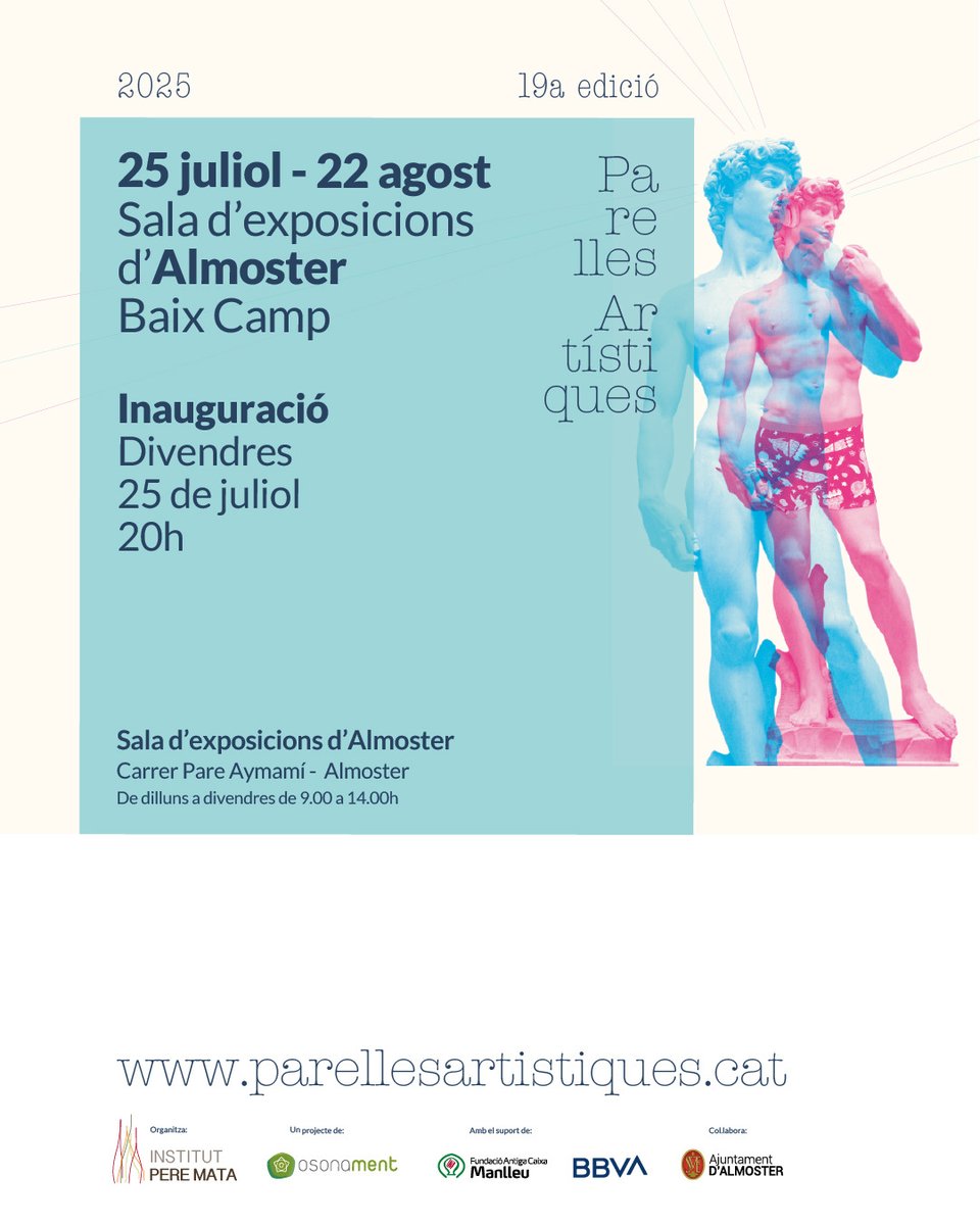 📢 Inauguració de l'exposició Parelles Artístiques – 19a edició, una mostra col·lectiva d’obres creades per artistes vinculats a l’Hospital Universitari Institut Pere Mata de Tarragona
🗓️25/07
⏳ a les 20 h #Almoster - Sala d’Exposicions peremata.cat/cat/item/IPM_A… #SalutMental
