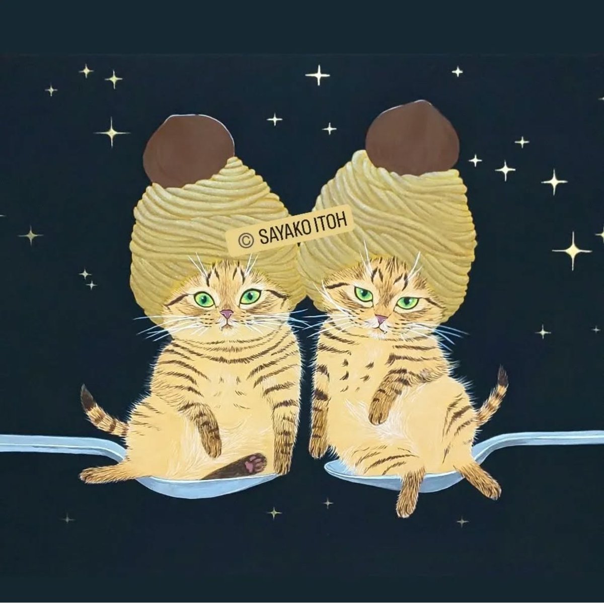 ✨こんばんにゃ✨
#日本画 #モンブラン #猫 #アート