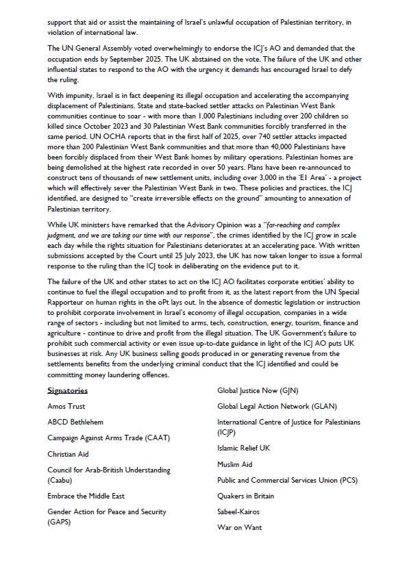 War on Want (@waronwant) on Twitter photo 1⃣year since the world’s highest court, the <a href="/CIJ_ICJ/">CIJ_ICJ</a>, ruled that
❌Israel’s occupation of Palestinian land is illegal
❌All countries must take action to end Israel’s occupation
The UK has not acted.
Our joint letter with <a href="/GlobalJusticeUK/">Global Justice Now</a> <a href="/ICJPalestine/">ICJP (🦋: icjpalestine.com)</a> <a href="/GLAN_LAW/">GLAN | Global Legal Action Network</a> & more. 1⃣year since the world’s highest court, the <a href="/CIJ_ICJ/">CIJ_ICJ</a>, ruled that
❌Israel’s occupation of Palestinian land is illegal
❌All countries must take action to end Israel’s occupation
The UK has not acted.
Our joint letter with <a href="/GlobalJusticeUK/">Global Justice Now</a> <a href="/ICJPalestine/">ICJP (🦋: icjpalestine.com)</a> <a href="/GLAN_LAW/">GLAN | Global Legal Action Network</a> & more.