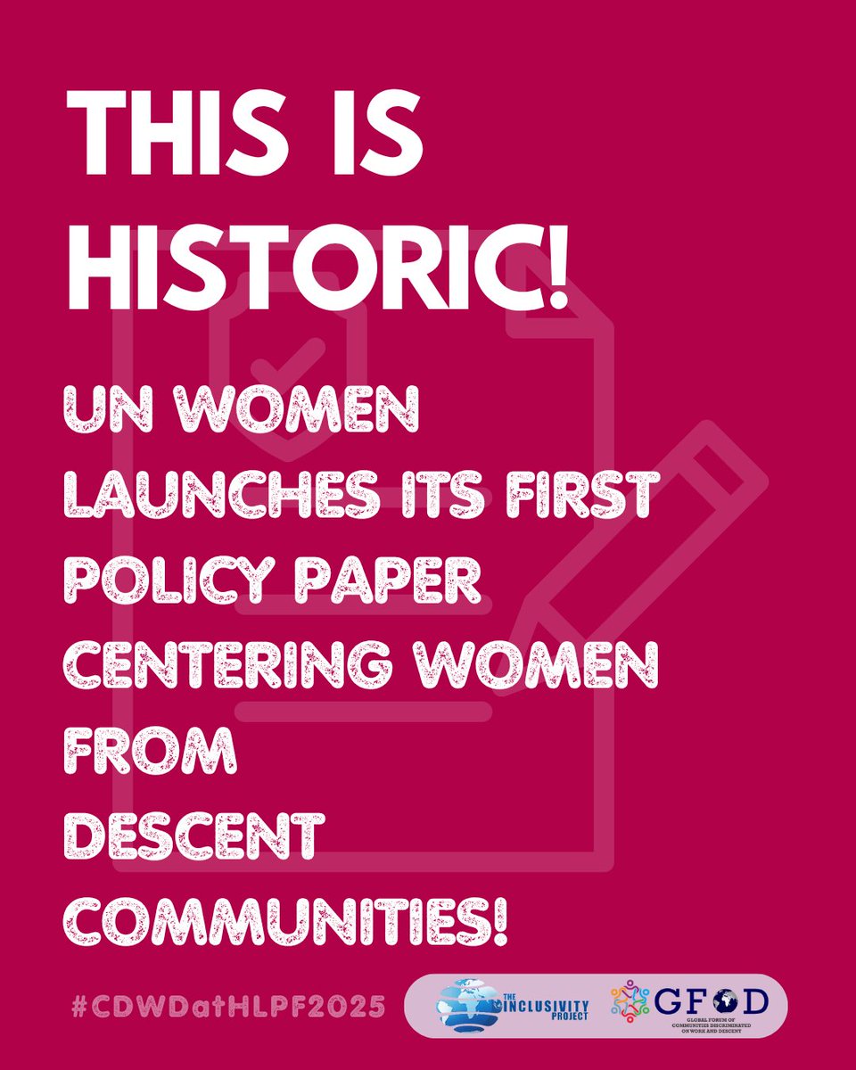 🚨 Landmark moment!
GFoD &amp; <a href="/UN_Women/">UN Women</a> launch a groundbreaking policy paper: “Women Belonging to Communities Discriminated Against Based on Work and Descent: Advancing Intersectional Rights and Justice” 

Governments must act now!

👉READ HERE:
unwomen.org/en/digital-lib…