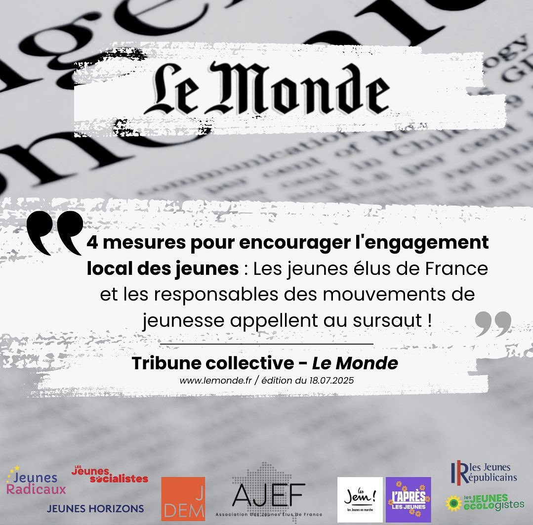 🗣️ À l’approche des élections municipales, l’AJEF et les responsables de différents mouvements politiques de jeunesse appellent à des mesures pour inciter les jeunes à s’engager !

🗞️ Retrouvez notre tribune dans l’édition papier <a href="/lemondefr/">Le Monde</a> et sur le web : lemonde.fr/idees/article/…