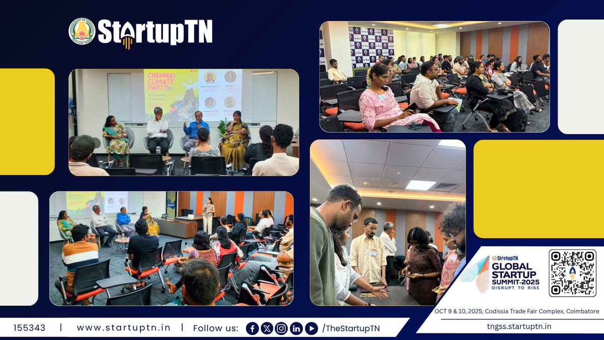 TheStartupTN's tweet image. The Climate Party, in association with the StartupTN Investment Team, recently organised Climate Party – Water at the StartupTN office in Nandanam.
The solution-focused event brought together stakeholders to explore challenges in Chennai’s water systems and highlight scalable…