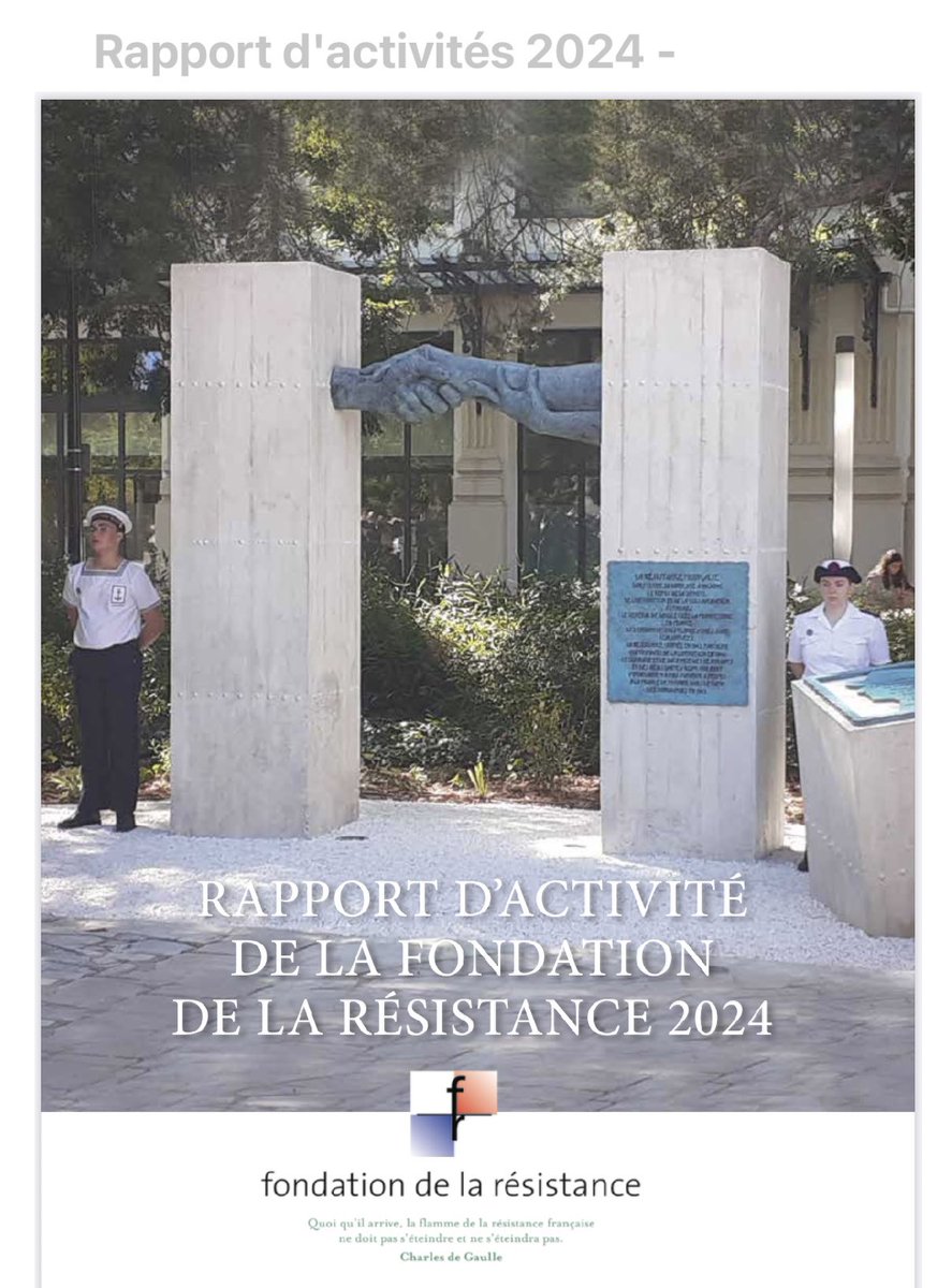 Aguilera_Fred's tweet photo. 🎖️ Très honoré que la Fondation de la Résistance illustre son rapport d’activité 2024 avec notre nouveau lieu de mémoire dédié à la Résistance.

🙏 Merci à la Fondation pour son accompagnement tout au long de la création de ce monument, fruit d’un partenariat étroit avec la Ville de Vichy, et hommage fort à la Résistance française et au général de Gaulle.

➡️ Ce monument, inauguré le 26 août 2024, incarne le refus de la défaite et le courage des résistants.