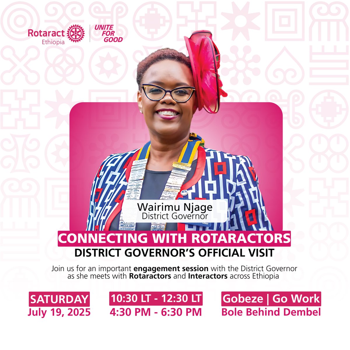 🎉 District Governor’s Official Visit! 🇪🇹
DG Wairimu Njage will be joining Rotaractors and Interactors from across Ethiopia for an in-person engagement session.

#DGVisit #InteractEthiopia #RotaractEthiopia #MakeItHappenD9212 #District9212 #UniteForGood
