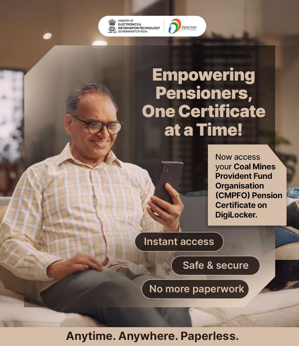 Pension access made easy!
Get your CMPFO certificate anytime, anywhere with DigiLocker. 📲 
<a href="/digilocker_ind/">DigiLocker</a> #DigitalIndia