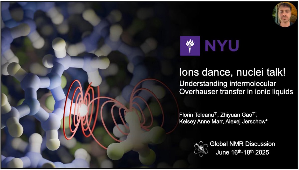 Global NMR Discussion Meetings (@global_nmr) on Twitter photo How do ions dance and nuclei talk in ionic liquids?
<a href="/teleanuflorin/">Florin Teleanu</a> explores intermolecular Overhauser transfer using NMR cross-relaxation and MD simulations to reveal how temperature tunes ion proximities in different molecular shells.
globalnmr.org/ions-dance-nuc…
#GlobalnmrOC2025 How do ions dance and nuclei talk in ionic liquids?
<a href="/teleanuflorin/">Florin Teleanu</a> explores intermolecular Overhauser transfer using NMR cross-relaxation and MD simulations to reveal how temperature tunes ion proximities in different molecular shells.
globalnmr.org/ions-dance-nuc…
#GlobalnmrOC2025