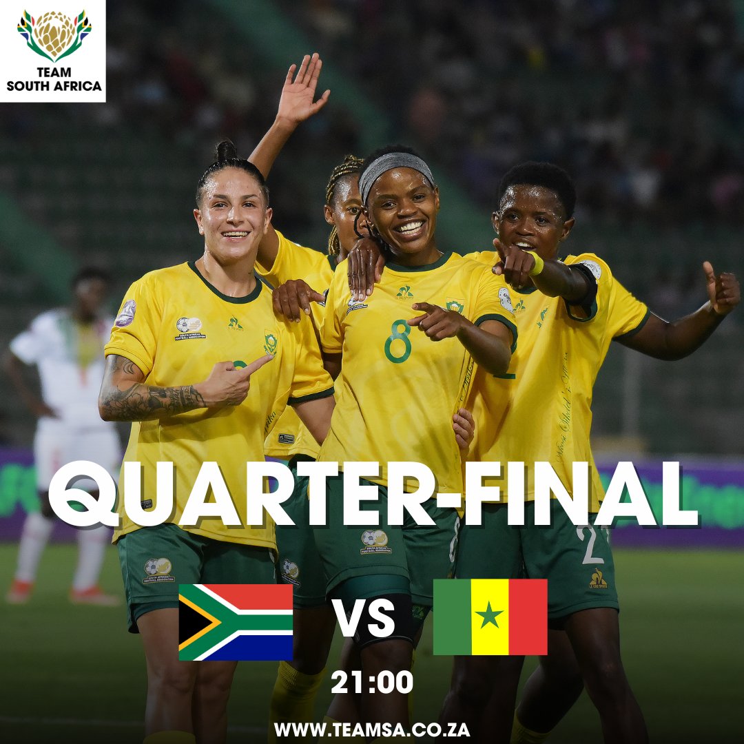 OfficialTeamRSA's tweet image. Mzansi, it's time to rally! 🗣️🇿🇦
Our #BanyanaBanyana face Senegal tomorrow in the #WAFCON2025 Quarter-Finals. How are you showing your support? Drop your messages and predictions below! 👇
🗓️ Saturday, July 19th
⏰ 21:00 SAST
📺 SABC Sport
#TeamSA #ForMyCountry…