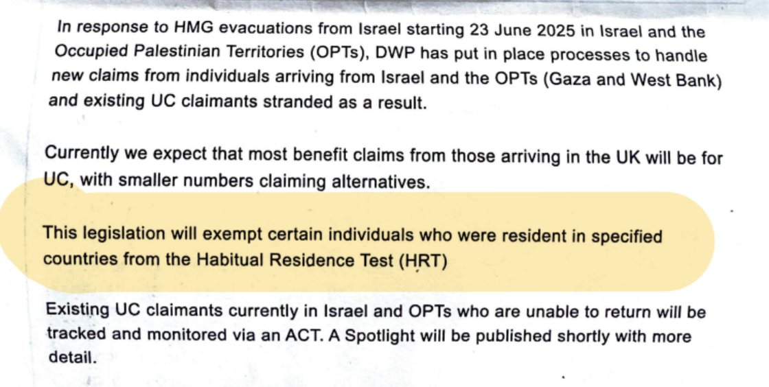 This has been shared with me by a DWP source.

Why are those arriving from Gaza exempt from the usual eligibility checks on foreign nationals to access benefits?

I've asked the DWP.

The source tells me...

"DWP staff have been instructed to not query any aspect of a claim for