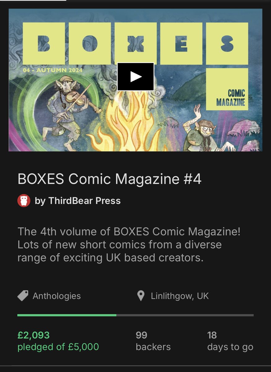 thirdbearpress's tweet image. Can you be our 100th backer?
Our comics anthology BOXES Vol. 4 showcases the most interesting and exciting creators in UK comics!
Back it here: kickstarter.com/projects/third…
Thanks 📦📦📦