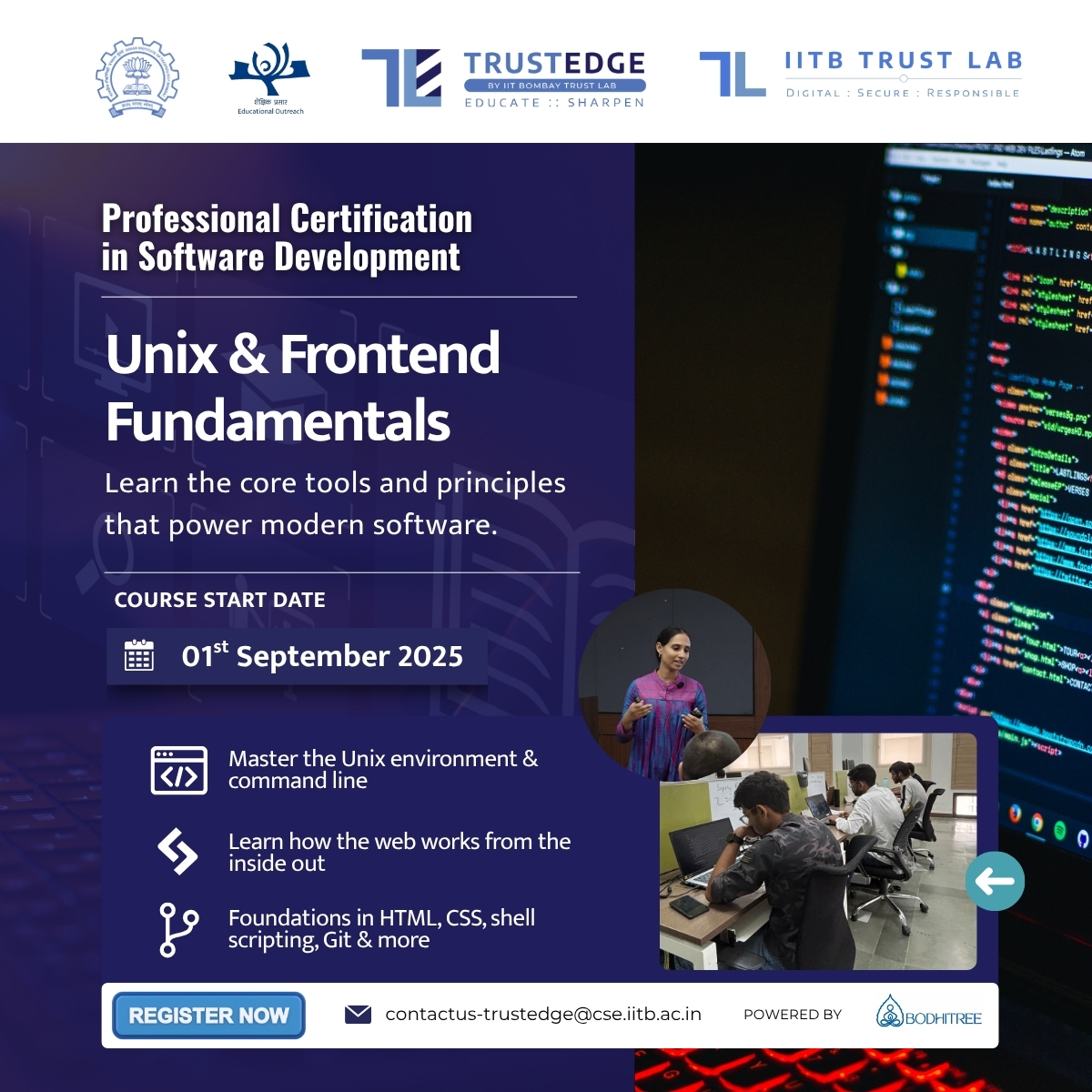 IITB Trust Lab (@iitbtrustlab) on Twitter photo 🔒 Learn Cryptography & Software Development with <a href="/iitbombay/">IIT Bombay</a> Trust Lab, CSE Dept.
Professional Certificate in Cybersecurity
Professional Certificate in Software Development
📅 Starts Sept 1, 2025
🔗 trustedge.iitb.ac.in/?utm_source=tw…
#CybersecurityTraining #SoftwareDevelopmentSkills 🔒 Learn Cryptography & Software Development with <a href="/iitbombay/">IIT Bombay</a> Trust Lab, CSE Dept.
Professional Certificate in Cybersecurity
Professional Certificate in Software Development
📅 Starts Sept 1, 2025
🔗 trustedge.iitb.ac.in/?utm_source=tw…
#CybersecurityTraining #SoftwareDevelopmentSkills