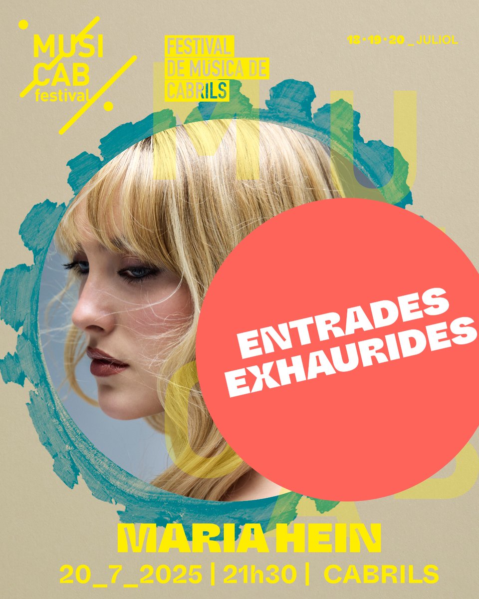 Bon dia! Avui és el gran dia!!!

Per cert, Pau Vallvé i Maria Hein han exhaurit entrades, i queden mooolt poques pels concerts d'avui i de demà.

No et quedis sense!  🎟️ cabrils.cat/entrades

#Musicab25 #Musicabfestival