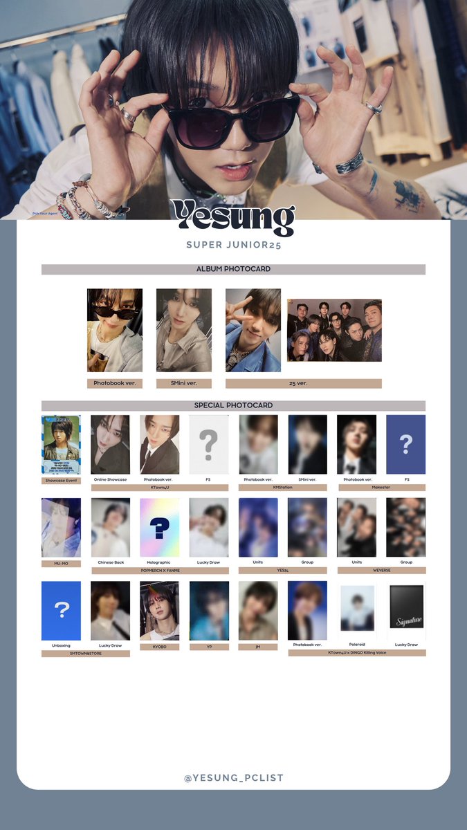 SUPER JUNIOR YESUNG
"Super Junior25" PHOTOCARD LIST/TEMPLATE

‼️ MAJOR UPDATE

HD : drive.google.com/drive/folders/…

❤︎ — The template will be updated regularly. The latest version will always be available through the G-Drive link.