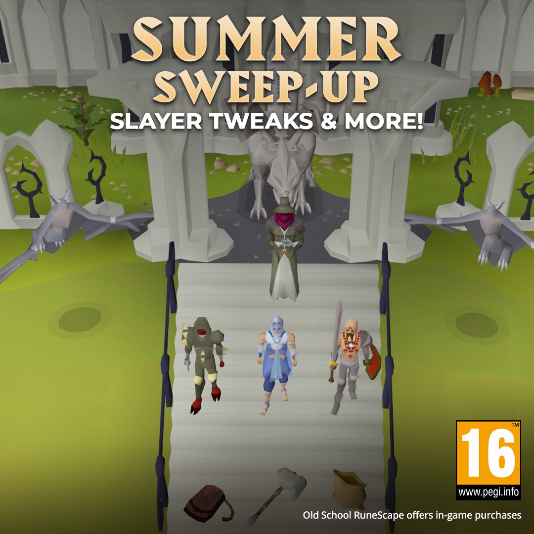 OldSchoolRS's tweet image. ☀️ The Summer Sweep-Up's second part is here!
💀 With a heavy focus on Slayer changes, and a handful of smaller changes to things like Moon keys, rune costs and even the Granite Hammer - there's something for everybody!
🔗 osrs.game/Summer-Sweep-U…