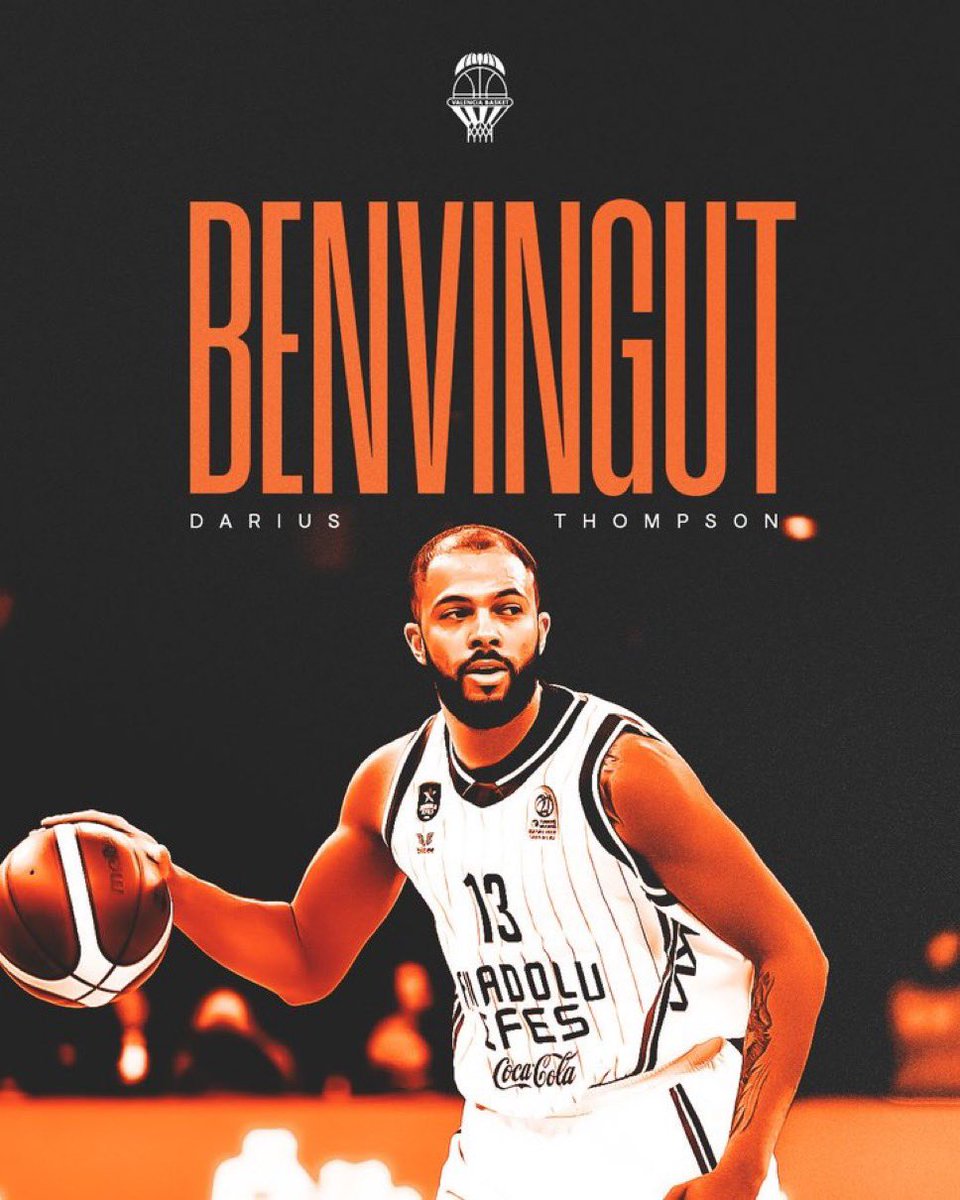 RadioEsport Valencia (@radioesport914) on Twitter photo 🏀 #ValenciaBasket
🍊 OFICIAL
✅ El <a href="/valenciabasket/">Valencia Basket Club</a> hace oficial el fichaje de Darius Thompson para las próximas tres temporadas, hasta el 30 de junio de 2028.
🔙 El jugador llega procedente del Anadolu Efes Istanbul. 🏀 #ValenciaBasket
🍊 OFICIAL
✅ El <a href="/valenciabasket/">Valencia Basket Club</a> hace oficial el fichaje de Darius Thompson para las próximas tres temporadas, hasta el 30 de junio de 2028.
🔙 El jugador llega procedente del Anadolu Efes Istanbul.