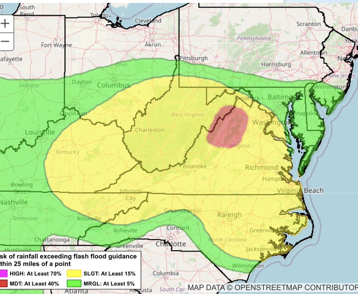 Ginger_Zee's tweet image. 7-18-25 6 am ET
VIRGINIA/WEST VIRGINIA flash flood later today/tonight!
Greatest threat is focused on the northern Shenandoah Valley including parts of I- 81. Charlottesville & Harrisonburg, VA; Moorefield, WV. Level 3/4 . Rainfall rates could exceed 3” /hour.