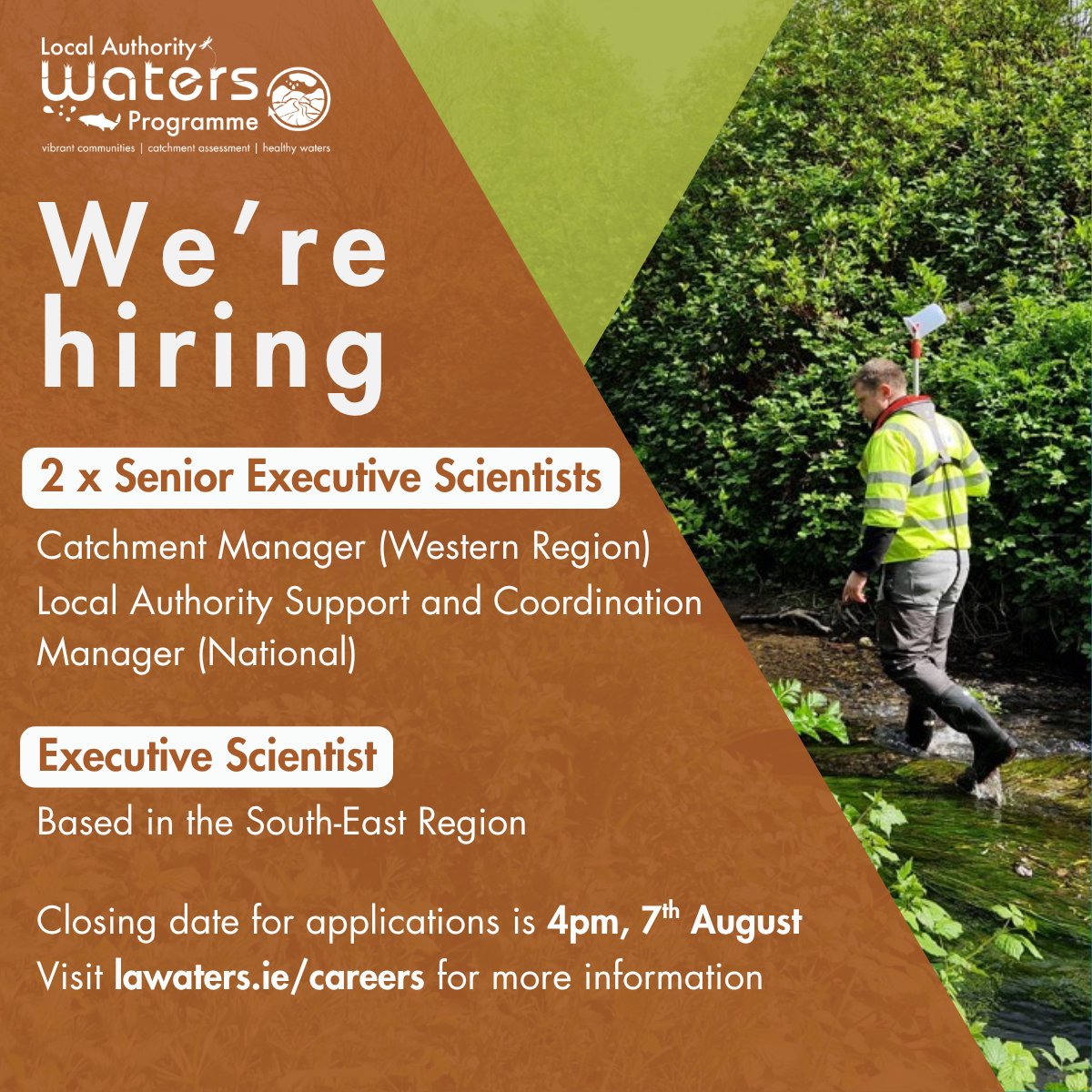 WatersProgramme's tweet image. 🚨 Join our team!
Are you passionate about protecting and improving Ireland’s water quality? 🌊
We're currently hiring:
🔹 2 x Senior Executive Scientists
🔹 Executive Scientist
👉 Visit lawaters.ie/careers to find out more.
📅 Applications close at 4pm on 7th August.