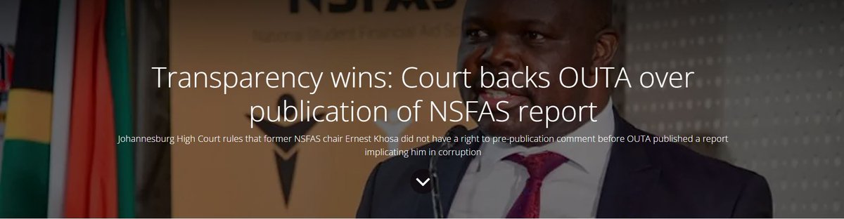OUTASA's tweet image. 🚨COURT VICTORY FOR TRANSPARENCY🚨
The High Court slaps down Ernest Khosa’s bid to censor OUTA.
🔗Read More: outa.co.za/blog/newsroom-…
#OUTA #Accountability #NSFAS #CorruptionWatch