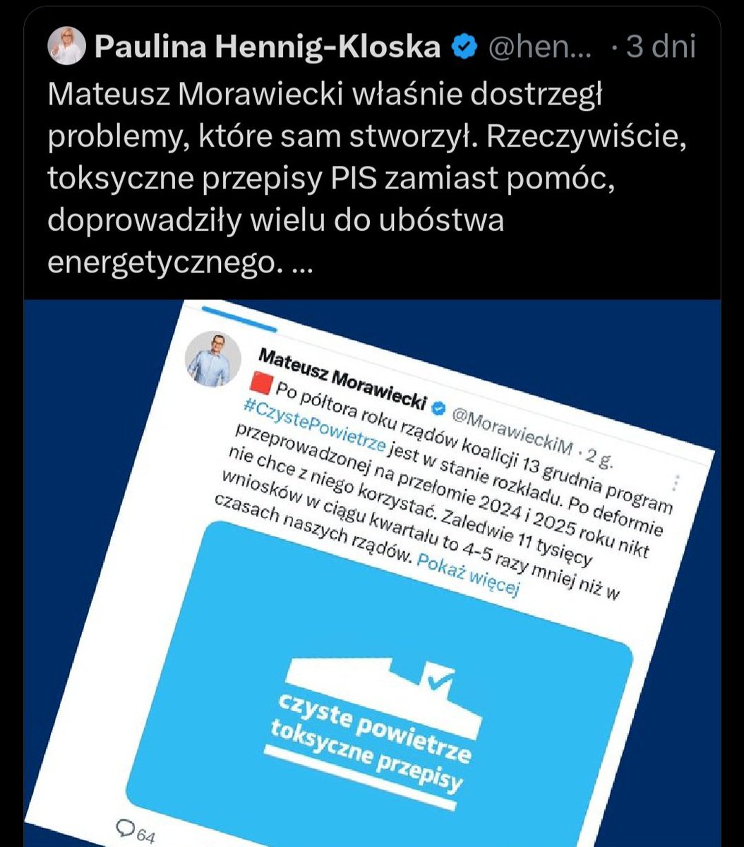 Andrzej Guła (@andrzejgu) on Twitter photo Nie lubię wchodzić w takie dyskusje, gdyż Alarm Smogowy <a href="/alarm_smogowy/">Polski Alarm Smogowy</a> działa i zawsze działał ponad podziałami politycznymi. Powietrze nie ma barw partyjnych. Ta sprawa powinna łączyć a nie dzielić. Ale ponieważ politycy <a href="/hennigkloska/">Paulina Hennig-Kloska</a> <a href="/MorawieckiM/">Mateusz Morawiecki</a> się teraz przepychają ws Nie lubię wchodzić w takie dyskusje, gdyż Alarm Smogowy <a href="/alarm_smogowy/">Polski Alarm Smogowy</a> działa i zawsze działał ponad podziałami politycznymi. Powietrze nie ma barw partyjnych. Ta sprawa powinna łączyć a nie dzielić. Ale ponieważ politycy <a href="/hennigkloska/">Paulina Hennig-Kloska</a> <a href="/MorawieckiM/">Mateusz Morawiecki</a> się teraz przepychają ws