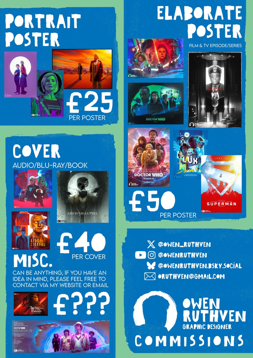 owen_ruthven's tweet image. Hello Internet! I am happy to say that my commissions are now RE-OPENED!
Portrait poster: £25 per poster
Elaborate poster: £50 per poster
Cover (Audio/DVD/Book etc): £40 per cover
Anything else, you can contact me through my website: owenruthven.myportfolio.com AND email! :)
