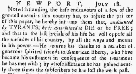 OTDRhodeIsland's tweet image. #OTD July 18, 1774, Solomon Southwick, printer & publisher of the Newport Mercury, he wrote of himself; "Undaunted by TYRANTS, he is determined to DIE or be FREE." In 1776, Southwick fled British-occupied Newport. He returned in 1780. #OnThisDay #RhodeIsland #History