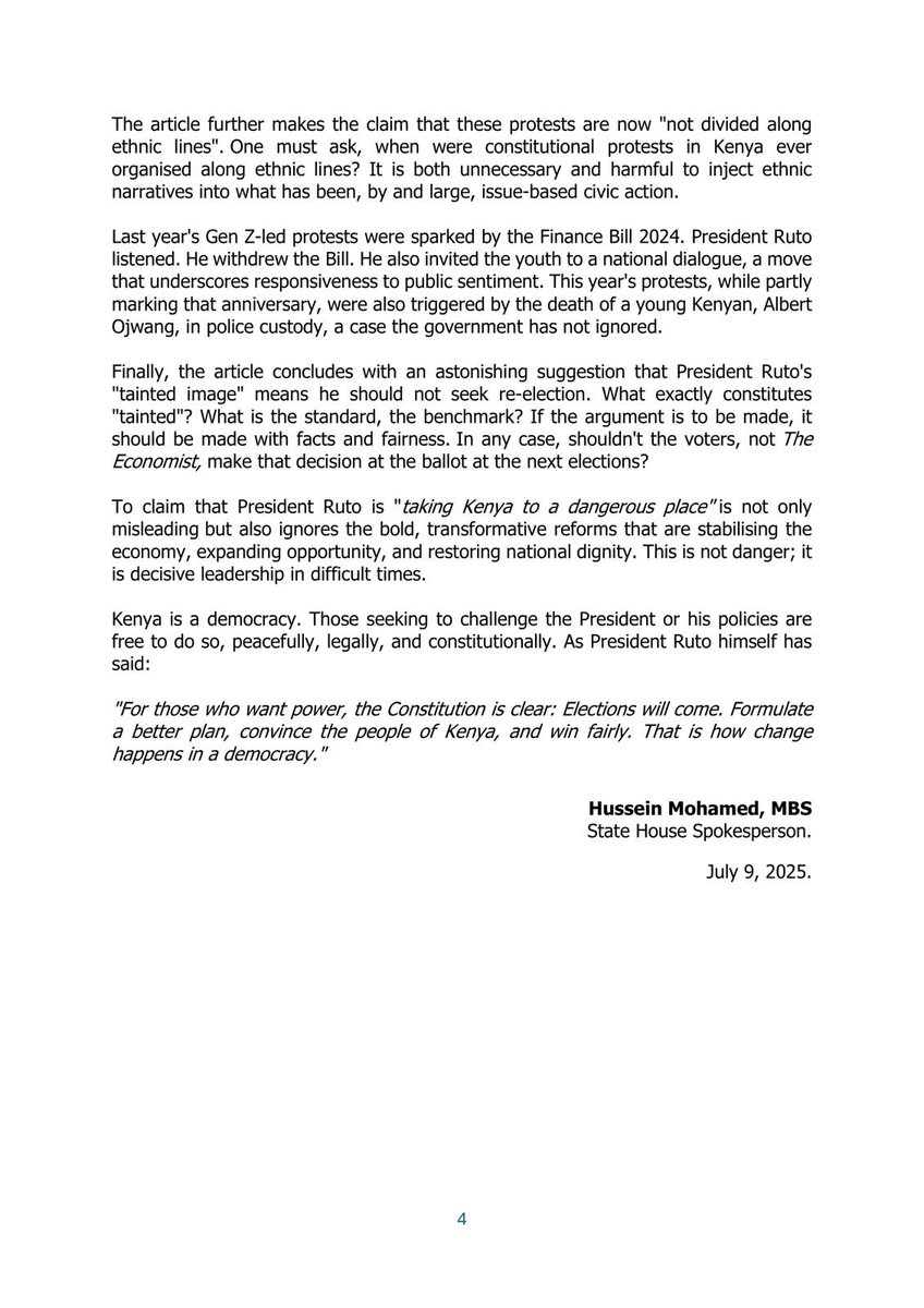 Right of Reply to The Economist: 
William Ruto is Making the Hard Choices Others Feared, and Reshaping Kenya

This is the full version of the text submitted to The Economist on 9th July 2025, prior to their editorial changes.

The edited text as published by The Economist with