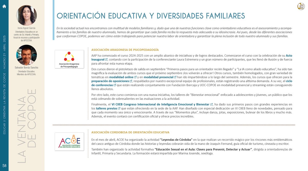 COPOE (@copoeorienta) on Twitter photo Te invitamos a leer el artículo "Actividades de las asociaciones de COPOE" escrito por Irene Agost García y Salvador Borrás Sanchis para el número 21 de Educar y Orientar.
📰 Descarga gratuita en revista.copoe.org Te invitamos a leer el artículo "Actividades de las asociaciones de COPOE" escrito por Irene Agost García y Salvador Borrás Sanchis para el número 21 de Educar y Orientar.
📰 Descarga gratuita en revista.copoe.org