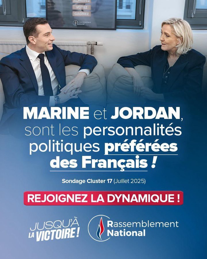 marinejordanrn's tweet image. 🇨🇵❤️ Marine Le Pen et Jordan Bardella sont les personnalités politiques préférées des Français 😍
Vous êtes d'accord ? #TousAvecLeRN