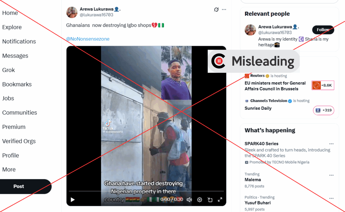 #FACTCHECK:The claim that the video shows the demolition of shops belonging to Igbo is MISLEADING, as findings showed that the video depicts an incident in Ghana.
Read more: factcheckhub.com/video-does-not…