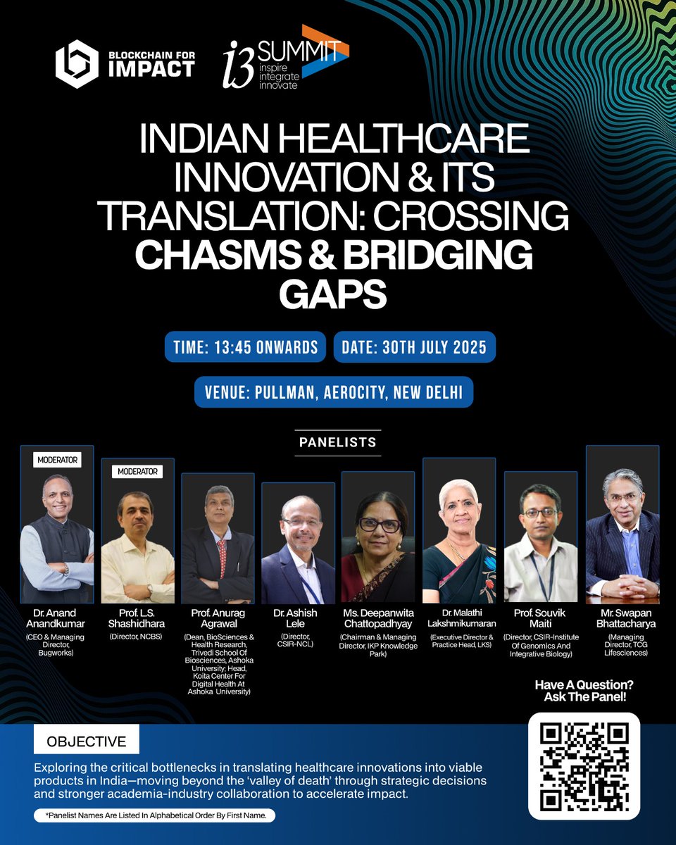 Panel Alert | i3 Summit विमर्श

Topic: Indian healthcare innovation &amp; Its translation: crossing chasms &amp; bridging gaps

Why do healthcare innovations lose momentum? Join us to explore barriers and solutions.

Have a question for our panelists? Scan the QR code on the poster, or